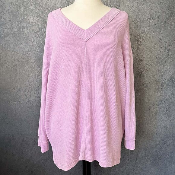 Pink V-neck Sweater, 2X - Picture 1 of 2
